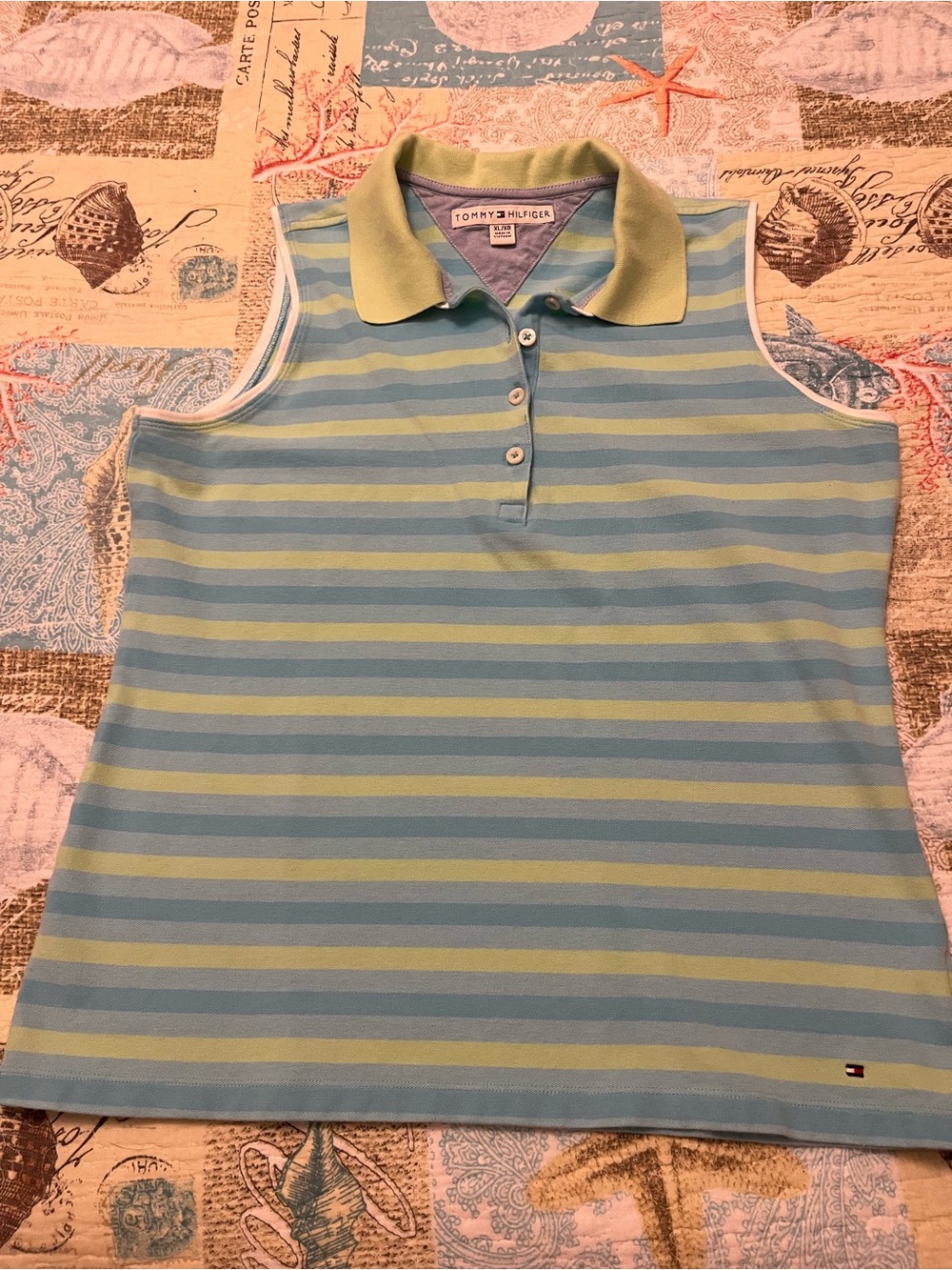 Tommy Hilfiger Sleeveless Polo Tank - Light Blue & Lime Stripes
